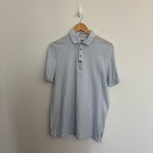 Ted Baker Mens Polo Shirt Size 3 Medium Light Blue White Micro Geometric Pattern